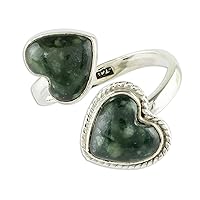 NOVICA Artisan Handmade Jade Wrap Ring Heartshaped .925 Sterling Silver Guatemala Gemstone Romantic 'When Two Hearts Meet'