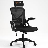 SEATZONE Office Chair, High Back Ergonomic Desk Chair Mesh Computer Chair with Adjustable Lumbar Support and Headrest, Swivel Task Chair with Flip-up Armrests for Home Office,Black