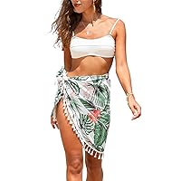 CUPSHE Women's High Waisted Falbala Bikini Set(M) Sarongs Tropical Print Tassel Cover Up