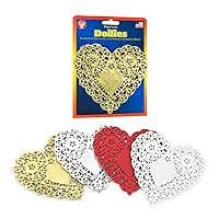 Hygloss Products Heart Doilies – 4 Inch Assorted Colors Red White Gold Silver Doilies, 100 Pack