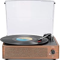 Vintage Record Players for Vinyl with Speakers Belt-Driven Retro Turntable for Vinyl Records Support 3-Speed Full Size, Bluetooth Playback, AUX-in, Headphone, RCA Line All-in-on LP Vinyl Players Brown
