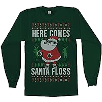 Threadrock Men's Here Comes Santa Floss Ugly Christmas Long Sleeve T-Shirt