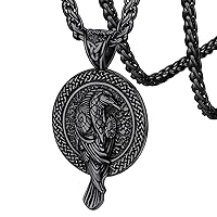 FaithHeart Norse Viking Raven Necklace for Men Women Vintage Celtic Crow Raven Jewelry- Can Engrave