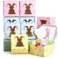 60 Pcs Easter Treat Boxes with Rabbit Bunny Window 4 x 4 x 2.5 Inch Colorful Dot Cardboard Goodie Boxes for Cookies Candies Egg Container Easter Gift Party Favors
