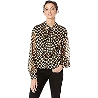 ASTR the label Women's Lennox Long Sleeve Dot Top with Scarf Tie
