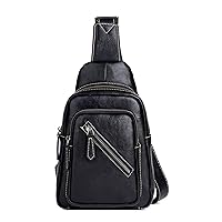 Lightweight Men's Sling Chest Bag Genuine Leather Crossbody Backpack Casual Sport Daypack for Work Commuting