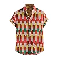 Men's Short Sleeve Button Down Bowling Shirts Hawaiian Casual Tropical Printed Summer Regular Fit Beach Aloha Shirt