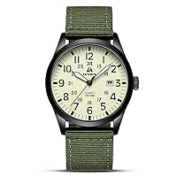 LN LENQIN Watches Men's Watch Military Watch Field Watch Analogue Quartz Watches for Men Waterproof Men's Wristwatches with Date Nylon Band Army Tactical Sports Watch