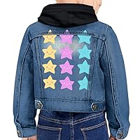 Star Graphic Toddler Hooded Denim Jacket - Kawaii Jean Jacket - Cute Pattern Denim Jacket for Kids