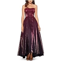 Betsy & Adam Womens Glitter High-Low Gown Dress, Red, 2