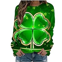 Happy St Patricks Day Shirt for Women Long Sleeve Cute Print Tops Holiday Green Clover T-Shirt Casual Loose Dressy Blouses