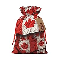 WSOIHFEC Canadian flag Christmas Gift Bags with Drawstring Burlap Christmas Treat Bags Reusable Christmas Candy Bag Gift Wrapping Bag Party Favors Bags