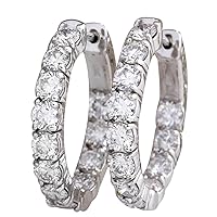 3.48 Carat Natural Diamond (F-G Color, VS1-VS2 Clarity) 14K White Gold Luxury Hoop Earrings for Women Exclusively Handcrafted in USA