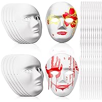 10 Packs White Paper Masks(Men and Women) with 10 pcs Tied Ropes, Blank Full Face Mask, Paintable Paper Mask, Cosplay Masquerade Mask for Party, DIY Creativity and Halloween