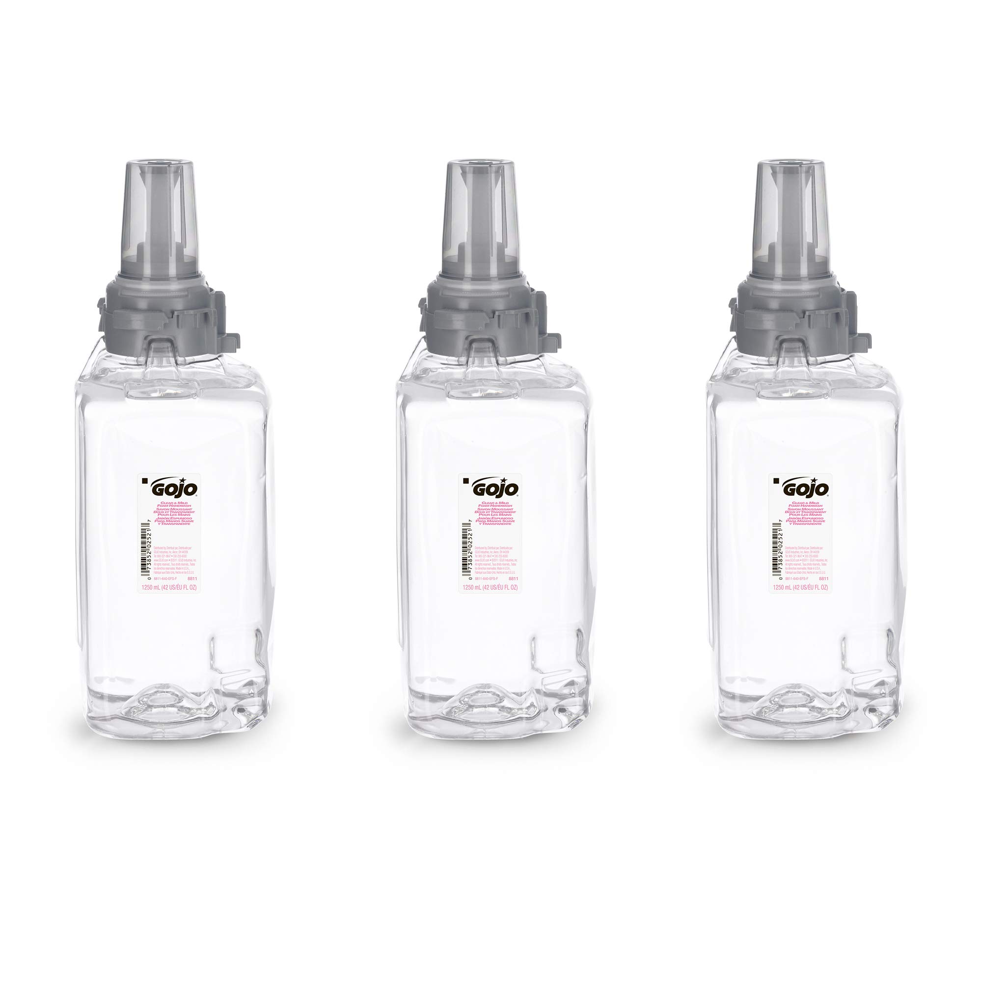 GOJO Clear & Mild Foam Handwash, Fragrance Free, EcoLogo Certified, 1250 mL Foam Soap Refill for GOJO ADX-12 Push-Style Dispenser (Pack of 3) - 8811-03