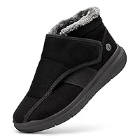 FitVille Diabetic Shoes for Men Extra Wide Width, Warm Slip-on Diabetic Slipper Boots with Adjustable Closures, Lymphedema Shoes for Swollen Feet, Neuropathy