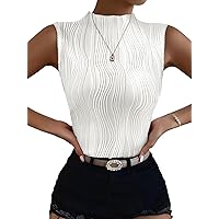 Bliwov Womens Tank Tops 2024 Mock Neck Textured Sleeveless Shirts Business Casual Summer Spring Fashion Clothes Y2K Tops