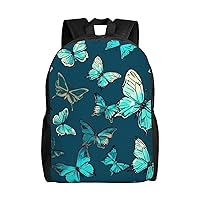 Laptop Backpack for Women Men Lightweight Daypack With Side Mesh Pockets Flying turquoise butterfly Backpacks