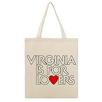 Virginia is for Lovers Canvas Tote Bag Reusable Shoulder Bag Beach Bag Shopping Grocery Bags for Women Men