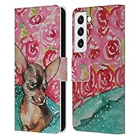 Head Case Designs Officially Licensed Sylvie Demers Chihuahua Nature Leather Book Wallet Case Cover Compatible with Samsung Galaxy S22 5G