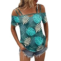 Summer Tops for Women 2024, Casual Hawaiian Beach Printing Slip T-Shirts Novelty One Shoulder Neck Sexy Tunic Tops