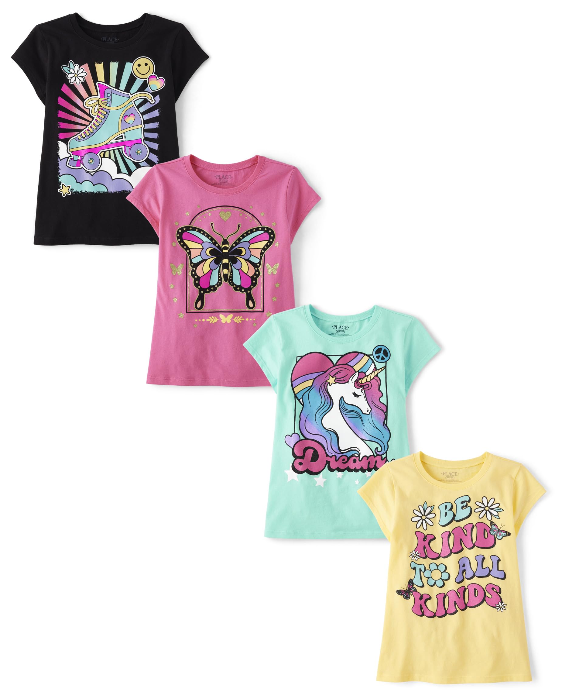 The Children's Place Girls' 4-Pack Short Sleeve Graphic T-Shirt
