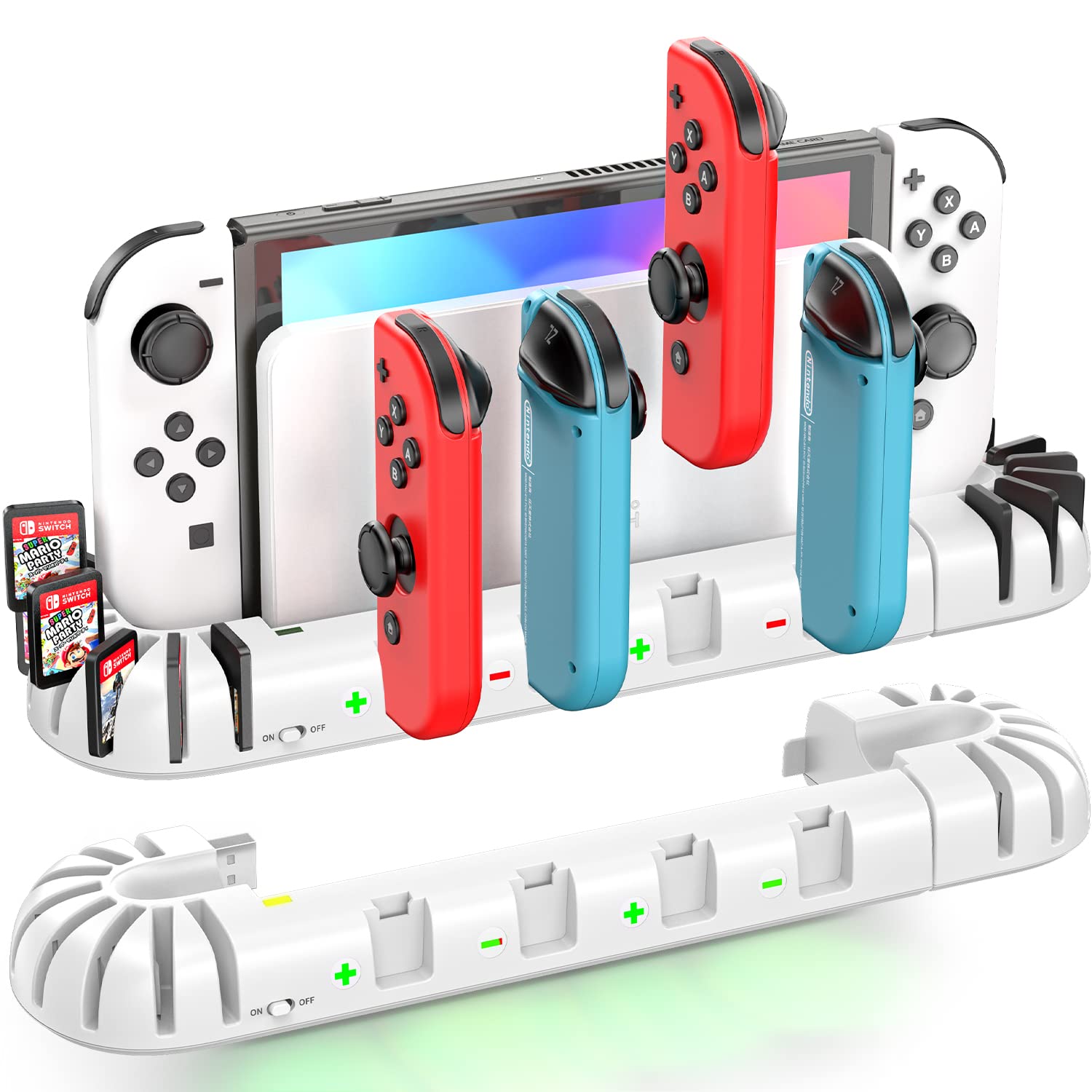 Switch Controller Charger Dock Station for Joycons, OIVO Upgraded 16 Game Slots Charging Dock Compatible with Nintendo Switch & OLED Model Joy-con, Charger for Nintendo Switch Joycon Controller-White