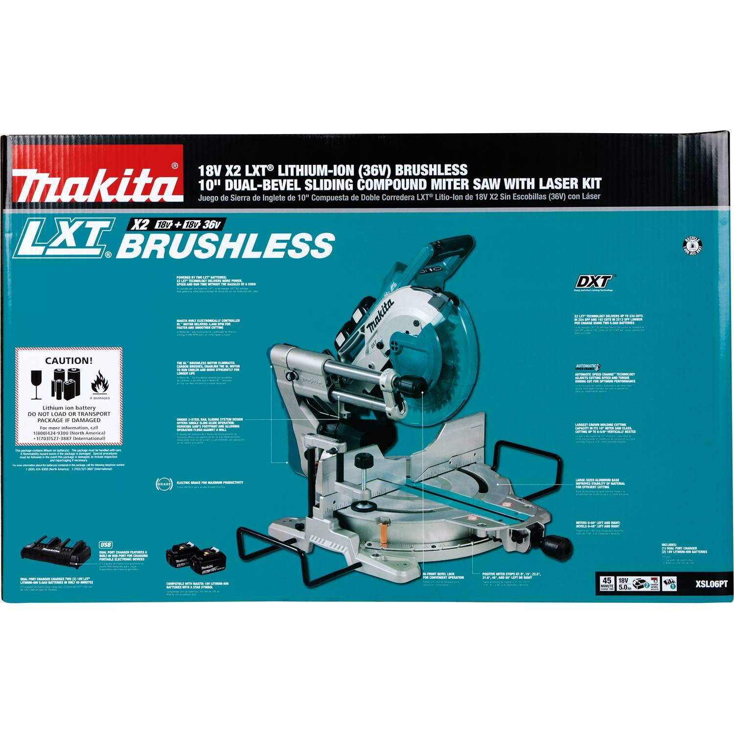 Makita XSL04PTU 18V X2 LXT Lithium-Ion (36V) Brushless Cordless 10" Dual-Bevel Sliding Compound Miter Saw Kit, AWS and Laser (5.0Ah) with WST06 Compac - 3