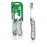 Folding Travel Toothbrush, Compact Head + Tongue Cleaner, Soft Bristled Travel Toothbrushes for Adults, 2ct