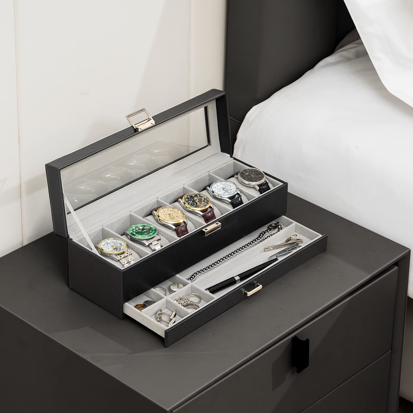 ProCase Travel Size Jewelry Box Bundle 6 Slots Watch Box with Drawer