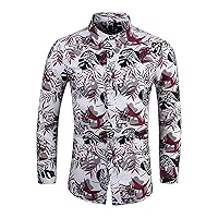 Men's Slim fit Floral Printed Beach Hawaiian Button-Down Dress Shirt Luxury Dress Shirts Stylish Shiny Blouse