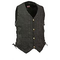 Men's 10 Pocket Side Lace Denim Vest (Black, 5X)