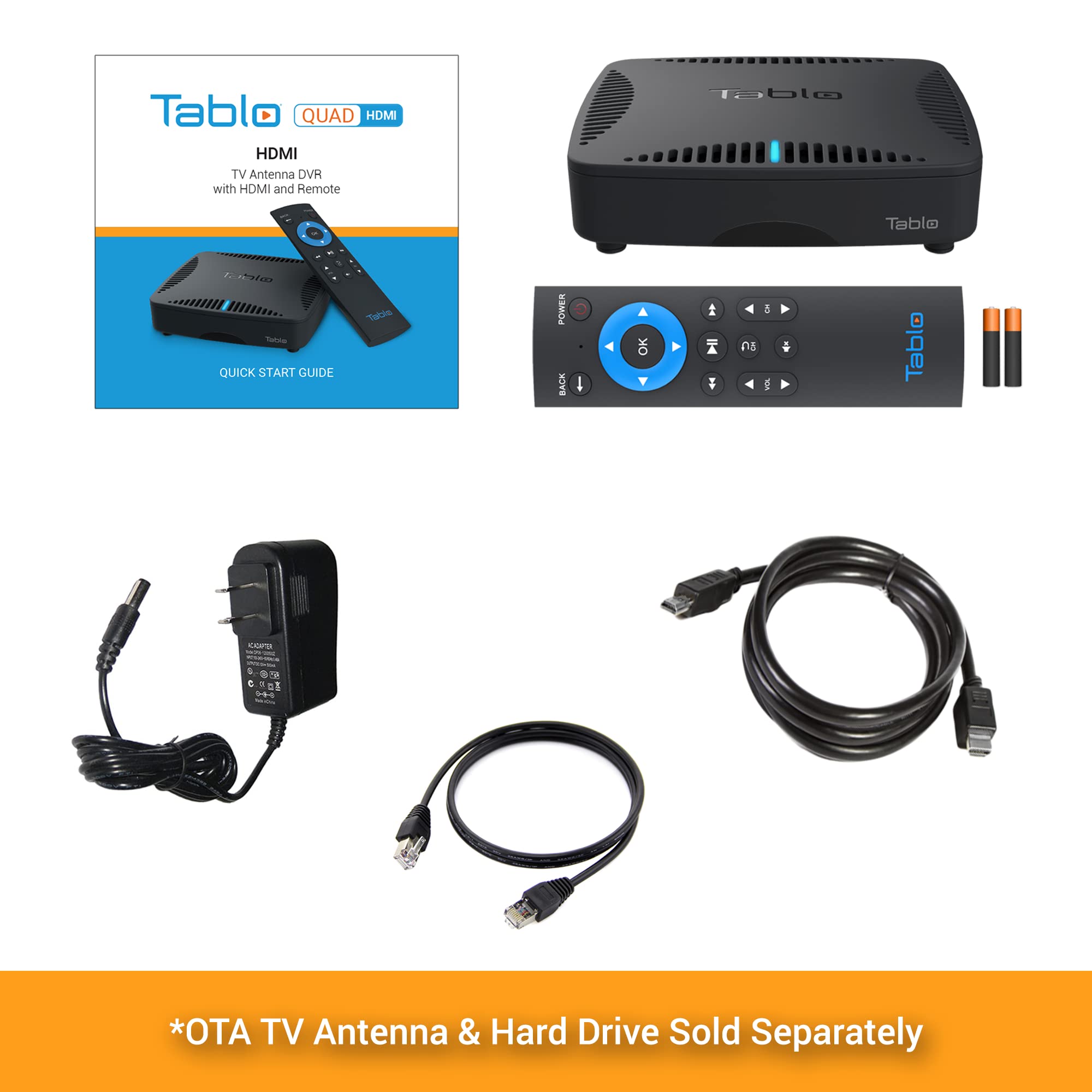 Tablo Quad HDMI [TQNS-HDMI-4B-01-CN] Over-The-Air [OTA] Digital Video Recorder [DVR] - with WiFi, Remote, Black