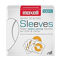 Maxell CD/DVD Storage Sleeve, White, 100/Pack