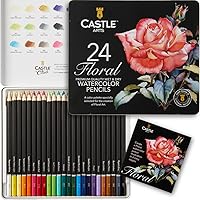 Castle Art Supplies Floral/Botanical Watercolor Pencils Set | 24 Quality, Selected Vibrant Colors | Draw and Paint at the Same Time | For Adult Artists and Gifting | In Special Tin Box