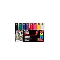 Posca PC-7M Permanent Marker Paint Pens. Broad Bullet Tip for Art & Crafts. Multi Surface Use On Wood Metal Paper Canvas Cardboard Glass Fabric Ceramic Rock Pebble Stone Porcelain. Set of 8 Colours