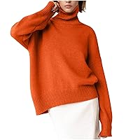 Women's Turtleneck Sweater Batwing Sleeve Oversized Knit Tops 2023 Fall Winter Solid Color Casual Loose Pullovers