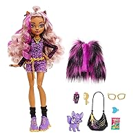Clawdeen Wolf Fashion Doll with Purple Streaked Hair, Signature Look, Accessories & Pet Dog