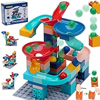 COUOMOXA Marble Run Building Blocks Compatible with Classic Large Blocks STEM Toy DIY Build&Play Building Set Kids Gift for Boys Girls Age 3+ 5 6 7 8+ (62 Launching Marble Run)