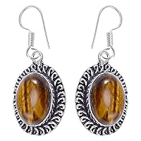 925 Sterling Silver Plated- Brown Tiger Eye- Handmade Jewelry Manufacturer Simple Design Dangle Earring