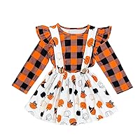 Halloween Baby Dress Set, Baby Girls' Clothing Dresses, Holiday Dress for Baby Girl, Pumpkin Plaid Tops