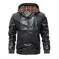 HOOD CREW Mens Faux Leather Bomber Jacket Stylish Fashion Hooded Motorcycle Leather Jackets Coat