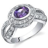 PEORA Amethyst Vintage Ring in Sterling Silver, Oval Shape, 7x5mm, 0.75 Carat total, Comfort Fit, Sizes 5 to 9