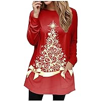 Women's Sweatshirt Pullover Active Pocket Christmas Print Casual Round Neck Long Sleeve Top Micro-Elastic, S-3XL