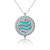 talia Rhodium Plated Sterling Silver Aquamarine Enamel with Black and White Diamond Cut CZ Rotating 2 Charm Pendant Necklace on 20 to 32 Inch Chain