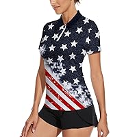 Soneven Women's Long Sleeve Golf Polo Shirts Moisture Wicking Quick Dry Half-Zip Pullover Athletic Workout Striped Tops