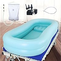 Bedside Shower Bathtub Kit Inflatable Adult PVC with Electric Air Pump and Water Bag, Wash Fullbody in Bed, Portable for Elderly Disabled Seniors Handicapped, Light blue