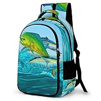 Mahi Tuna Pattern Laptop Backpack Durable Computer Shoulder Bag Business Work Bag Camping Travel Daypack