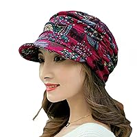Floral Pleated Short Brim Hat, Women's Short Brim Flower Hat, Winter Warm Vintage Velvet Knit Hat for Women (Rose Red)