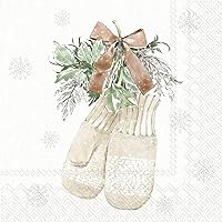 Simple Seasons Gloves Lunch Napkins - 40 Count - 3-Ply - 2 Packages of 20 Each - Cream Mittens Snowflake Design